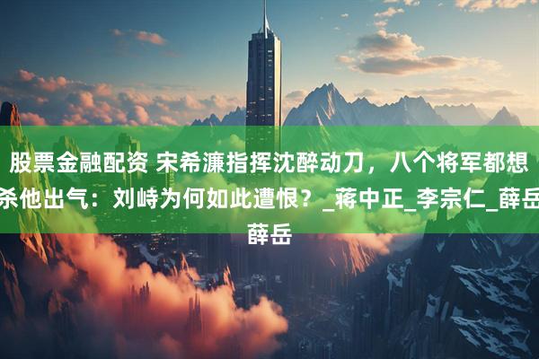 股票金融配资 宋希濂指挥沈醉动刀，八个将军都想杀他出气：刘峙为何如此遭恨？_蒋中正_李宗仁_薛岳